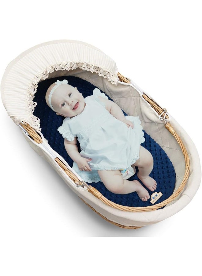 BlueSnail Soft and Strechy Minky Bassinet Fitted Sheet, Cradle Sheets for Bassinet Pad/Mattress 2pk (Bassinet, Navy+Gray) - Image 5